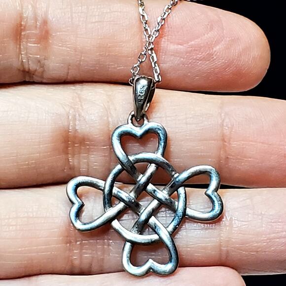 925 Celtic Infinity Heart Necklace 10" Silver Vtg - Picture 4 of 7